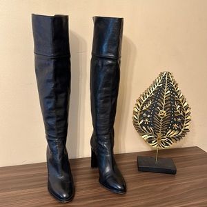 Michael Kors womens tall leather black boots pull on over the knee pre-owned 8M